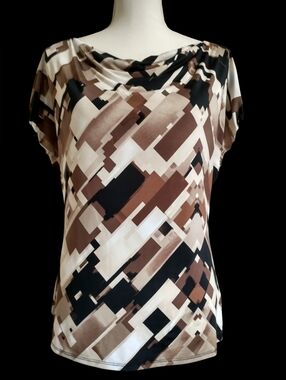 Brown Geometric Drape Neck Women’s Top